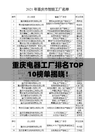 重庆电器工厂排名TOP10榜单揭晓！