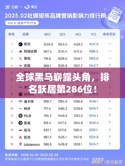 全球黑马崭露头角，排名跃居第286位！