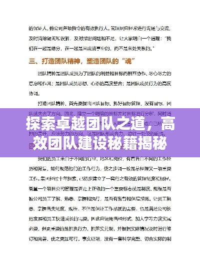 探索卓越团队之道，高效团队建设秘籍揭秘