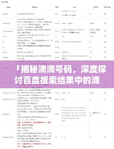 「揭秘滴滴号码，深度探讨百度搜索结果中的滴滴编码奥秘」